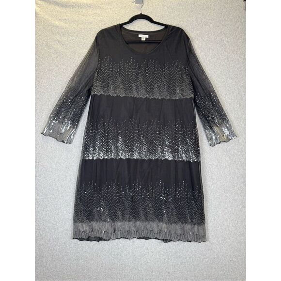 Garnet Hill Womens Plus Size 18 Sequin Lagenlook Party Dress Black Sparkle - Picture 1 of 8